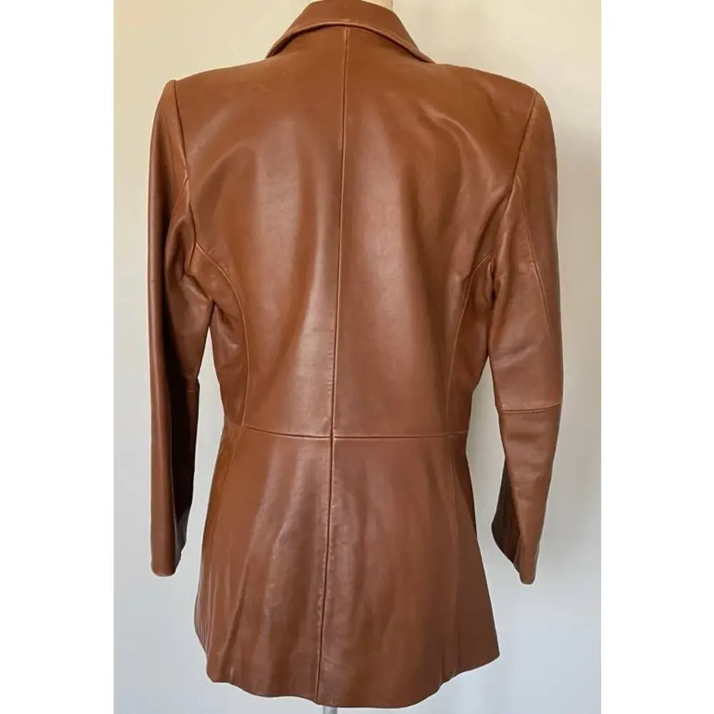 Jones New York Brown Leather Blazer Jacket Vintage Distressed Small